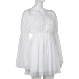 Chiffon Detachable Corset Puff Sleeve Mini Dresses-Outfit