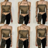 Fongt Polyester 2023 Hot Summer Women's Lace-Up Print Slim Crop