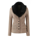 Fur Collar Coat And Mini Skirt Set-Outfit