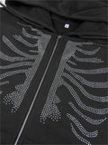hoodie with zipper and rhinestone