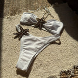 2025 New Solid Starfish Embroidered Sexy Tie Split Swimsuit