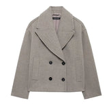 Fongt Women's Clothing Explosion Double Buckle Wool Blending Double Buckle Dress Short Coat