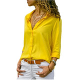 Long Sleeve Solid V-Neck Chiffon