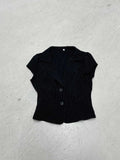 Fongt Hottie Wind Depth V Collar Striped Shirt Two Buckle Cardigan Waist Type Short-Sleeved Commuting Base Suit