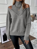 Fongt And Winter Women's Knitted Shoulder Half-High-Neck Solid Color Thread Temperament Casual Sweater