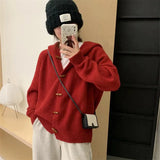 Fongt Horn Button Solid Color Sweater Coat Women's Winter 2024 New Loose Lazy Wind Hoodie Knit Cardigan-Outfit