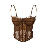 Girl Sexy Gather Tight Corset Eyelash Lace Lace Perspective Pure Desire Harness Top-Outfit