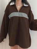 retro sports fleece sweatshirt with patchwork and