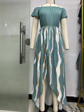 New Summer 2024 Stitching Fake Two Short-Sleeved Print Suit Dress-Outfit