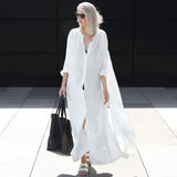 Fongt Person Cotton Blouse Shirt Beach Skirt Cardigan Dress Female Outside Long Cardigan Beach Sun Protection