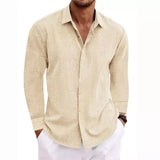 Fongt Men's Linen Long-Sleeved T-Shirt Loose Sweatshirt Solid Long-Sleeved Cotton Shirt Men's Large Size Men's