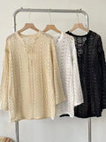 Large Size Spring And Summer Costume Feel Hollowed-Out Long-Sleeved Sweater Fat Mm Loose Sunscreen Blouse Blouse-Outfit