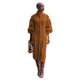 Fongt New Women's Casual Turtleneck Slit Knit Dress-Outfit