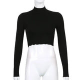 Dark Knitted Gothic Casual Black T-shirts Grey Long Sleeve Bodycon Turtleneck Blue Crop Tops Women Autumn Winter