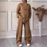 Fongt Fashion Women's Comfortable Loose Top Broad Leg Trousers Casual Cotton