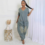 Fongt Women's Loose Jumpsuit Women's Fashion Personality Big Pocket Wash Denim Jumpsuit