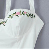 White Halter Embroidery Solid Mini Dress-Outfit