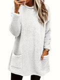 Fongt Women's Autumn And Winter New Long-Sleeved Round-Neck Casual Loose Plush Wear Pocket Top Woman