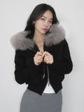 Fongt Cloth Forget Zipper Split Heavy Industry Plush Hooded Hoodie High Street BF Wind Loose Casual Coat Top