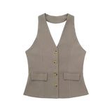 Back Collar Vest 8364532 Pleated Wide Leg Trousers 8365532 Suit-Outfit
