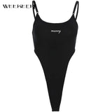 Women High Split Waist Print Bodysuits Summer Letter Sexy Strap Backless Rompers Women Bodycon Sleeveless Black