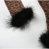 Tie Up Feather Leopard Print Tie Up Top And Mini Skirt Set-Outfit
