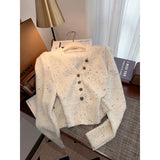 Style Fragrant Style V-Neck Cardigan Female Autumn And Winter Design Snowflake Knitted Jacket Minority Chic Blouse-Outfit