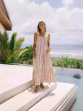 Fongt Years Fresh And Sweet Wind Spring And Summer Striped Print One Word Tie Dress 88116-Outfit