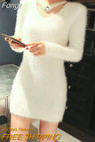 Mink Furry Sweater Women Autumn Winter Embroidery Elasticity Knit Bottoming Pullover Hippocampus Sexy Package Hip