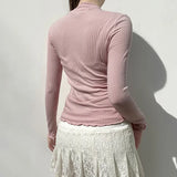 Fongt Girl Wind Lace Stitching Bow Long Sleeve T Shirt Square Collar Pit Strip Slim Solid Color Bottom Top-Outfit