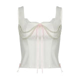 Fairycore Corset Top Women Sweet Contrast Bandage Slim Sleeveless Tank Tops Ladies Cute Sexy Clubwear y2k Aesthetic Tees-Outfit