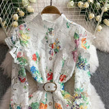 Fongt Court High-Grade Shattered Floral Dress Women Summer Horn Cuff Belt Thin Design Super Fairy Temperament Dress