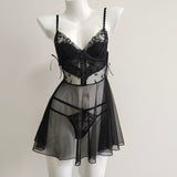 Fongt High-End Lace Pajamas Women Efflue Pure Desire To See The Mesh Sexy Elegant With Tdding Pajart Skirt