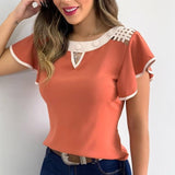 Office Lady O Neck Ruffles Patchwork