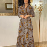 Fongt 2025 Spring And Autumn New Middle East Women's Shang French Elegant Dress Vintage Printed