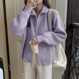 Collar Pit Strip Double-Head Zipper Knitted Cardigan Tide Autumn And Winter New Style Soft Waxy Cover Meat Shows Thin Hair-Outfit