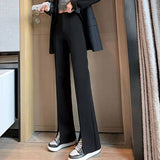 Fongt High Waist Slit Micro Bell Bottom Pants Children Autumn Thin Casual Pendant Feeling Floor Pants Straight Suit Pants-Outfit