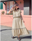 Fongt Summer New Women's Comfortable Casual Shirt Collar Lace Long Skirt Suit 88133-Outfit