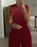 Size 4XL 5XL Women Elegant Sleeveless Partywear Jumpsuits Formal Party Romper Studded Wide-leg Jumpsuit Overalls