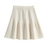 Solid A-line Knitted Pleated Mini Skirt-Outfit