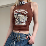 90's Retro Print Ribbed Crop Tank Top-Outfit