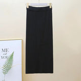 Winter Women Sweater Skirt New 2021 Knitted Midi Skirts Korean Elastic High Waist Elegant Autumn Split Fork Black