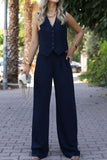 Fongt Women's Clothing 2025 Spring New V-Neck Sleeveless Vest Hanging Broad-Legged Trousers Casual Set
