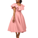 Fongt Women's Summer Fashion Temperament Lotus Leaf Side Banquet Dress Dress Dress Dress Dress Dress Dress
