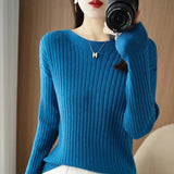 Fongt Round Collar Knit Women's Thin Early Spring And Autumn With A Sweater Long-Sleeve T-Shirt Wool Undershirt Loose.-Outfit