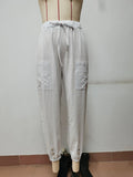 Loose High Waist Button Cotton And Linen Trousers