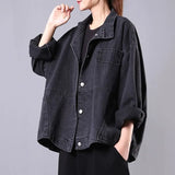 Fongt Autumn Denim Jacket Female New Korean Version Loose Plus Size Black Casual Style Denim Jacket-Outfit
