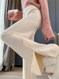 Wide Leg Pants Women Soft Glutinous Straight High Waist Black Pants Vertical Stripe Split Casual Solid Thick Woman