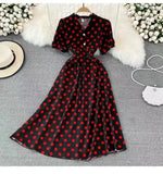 Fongt Summer French Retro Skinny Bubble Short-Sleeved V-Neck A-Shaped Dress Elegant Temperament Long Dress