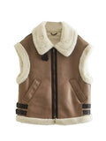 Autumn And Winter New Women's Brown Fur Integrated Lapel Vest Coat With Thick Vest K4-6353-Outfit